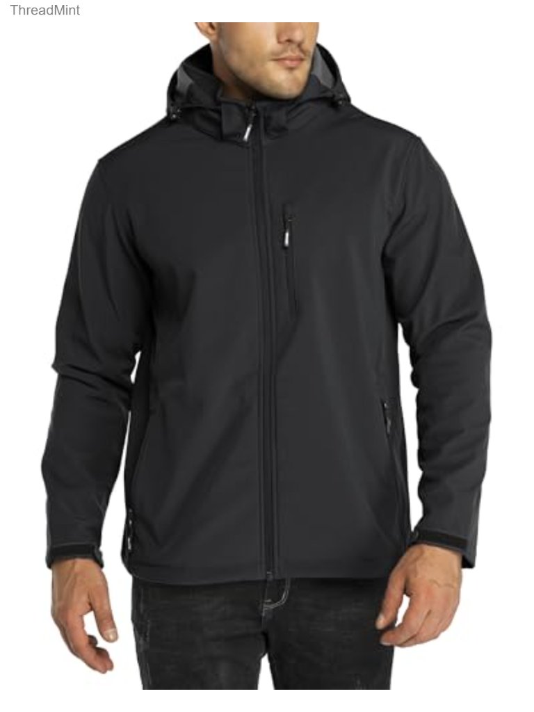 Men's Lightweight Softshell Jacket Fleece Lined Hooded Water Resistant